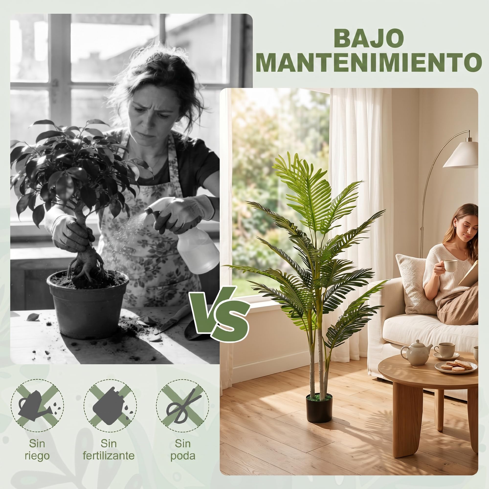 Outsunny Planta Artificial Palmera 150 cm Árbol Artificial Ø18x150 cm Verde | Maceta y Musgo, Decoración Interior, Salón, Oficina, Balcón