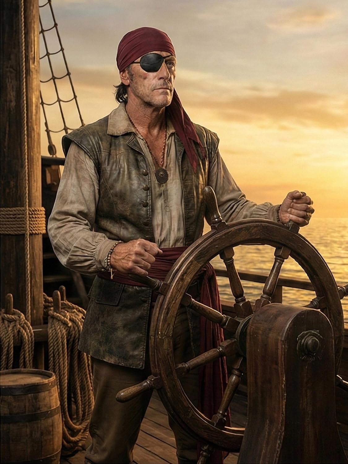 Pirate Costume Accessories for Men Halloween Cosplay Pirate Bandana Sash Headwrap Medieval Party Outfit Adult - Image 3