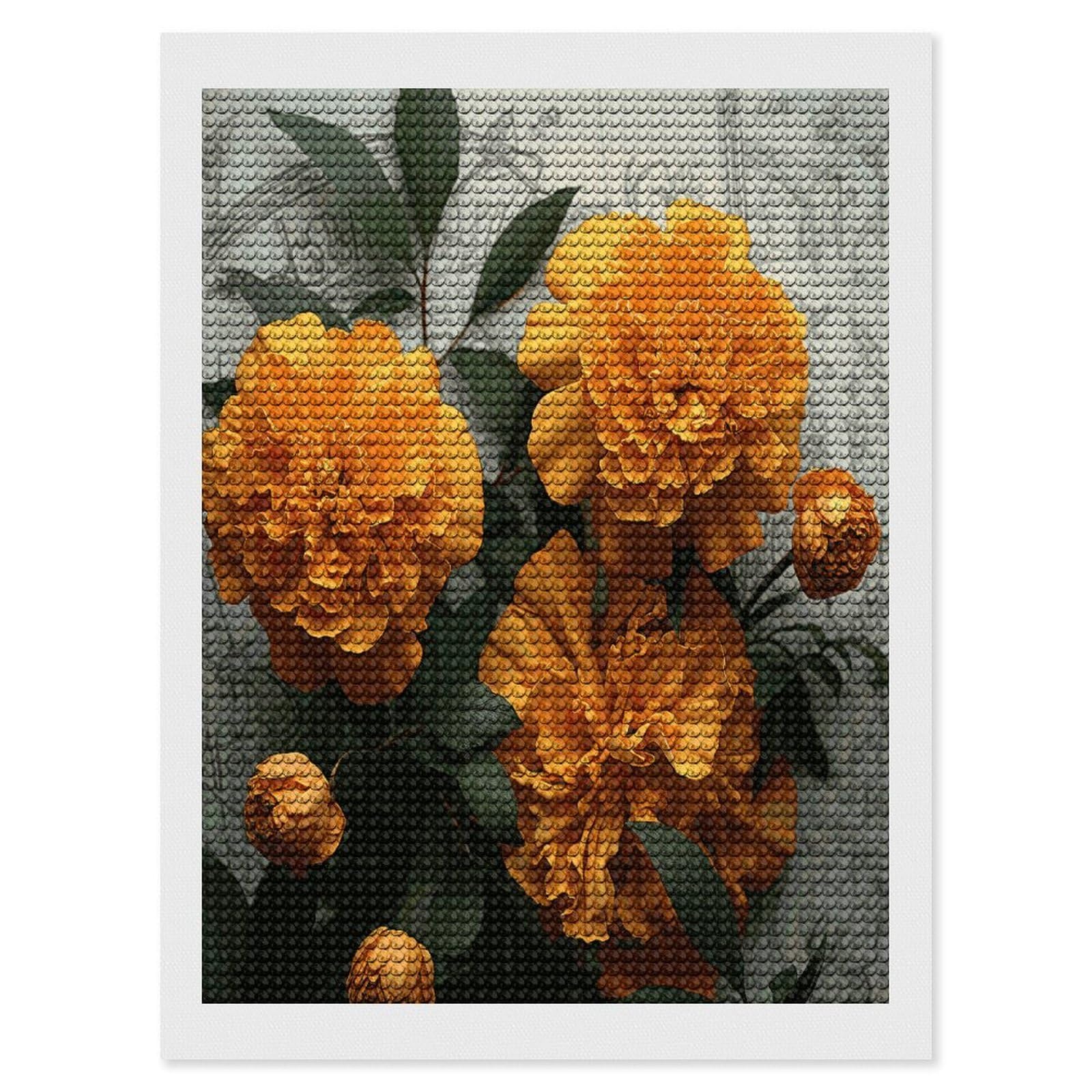 FekiLoot Marigold Paint by Numbers Kit for Adults Beginner DIY Diamond Dots Paintings Round Full Drill Diamond Art Kits Picture Diamond Art Painting Kits for Home Decor 12"x16"