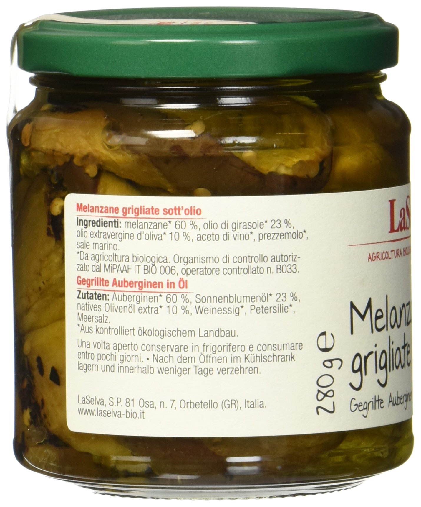 LaSelva Auberginen gegrillt in Olivenöl 280g Bio Antipasti, 3er Pack (3 x 280 g)