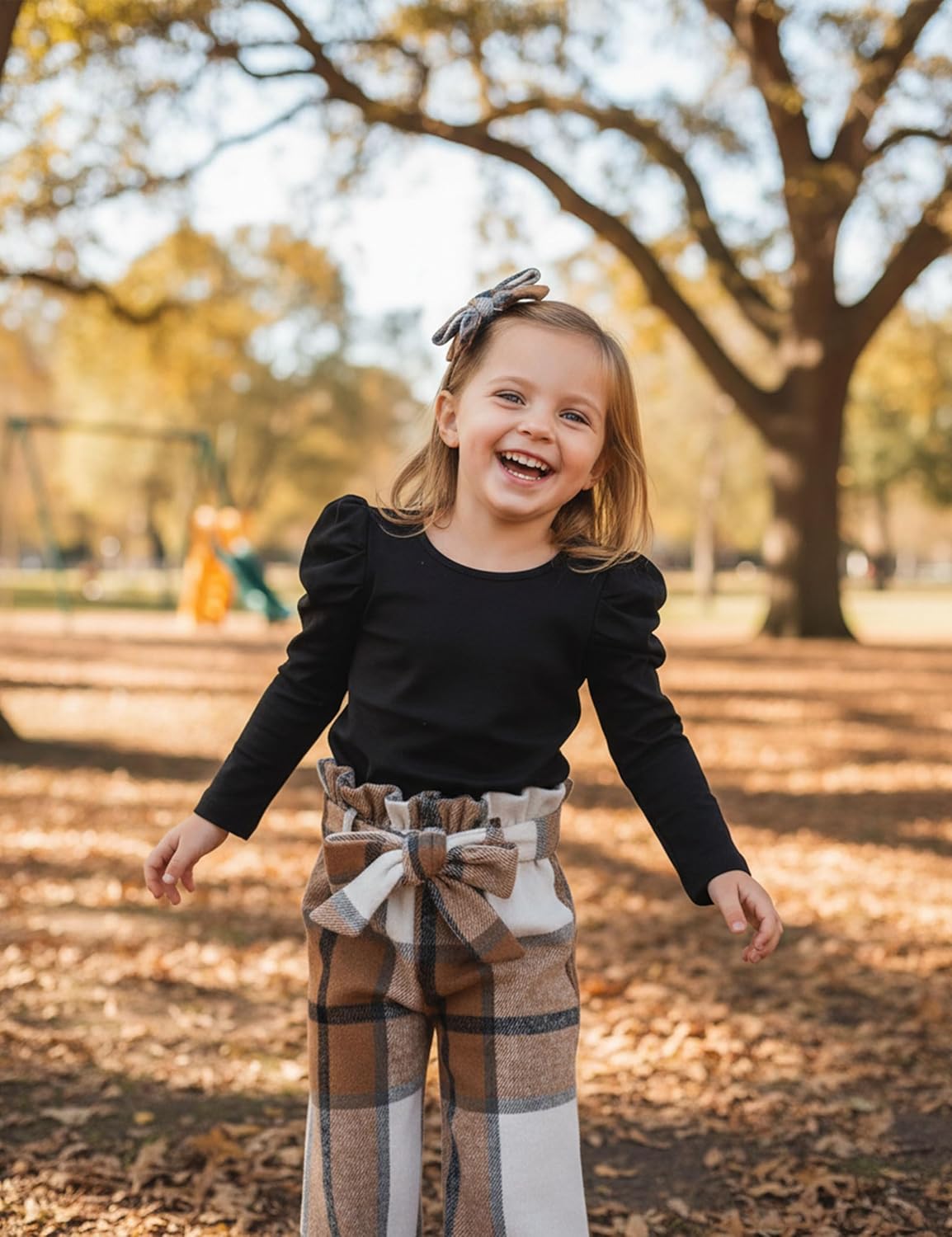 MIGU Toddler Girl Clothes,Girls Fashion Clothes Puff Sleeves Shirt Pants Headband 3Pcs Girls Gifts Sets - Image 4