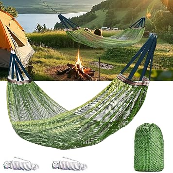 Camping Hammock,Travel Portable Lightweight Hammocks with Tree Straps and Storage Bag,102.3 x 51.1inch Nylon Net Hammock, Max 200 KG 440 Pounds, Tree Hammocks for Outside, Camping