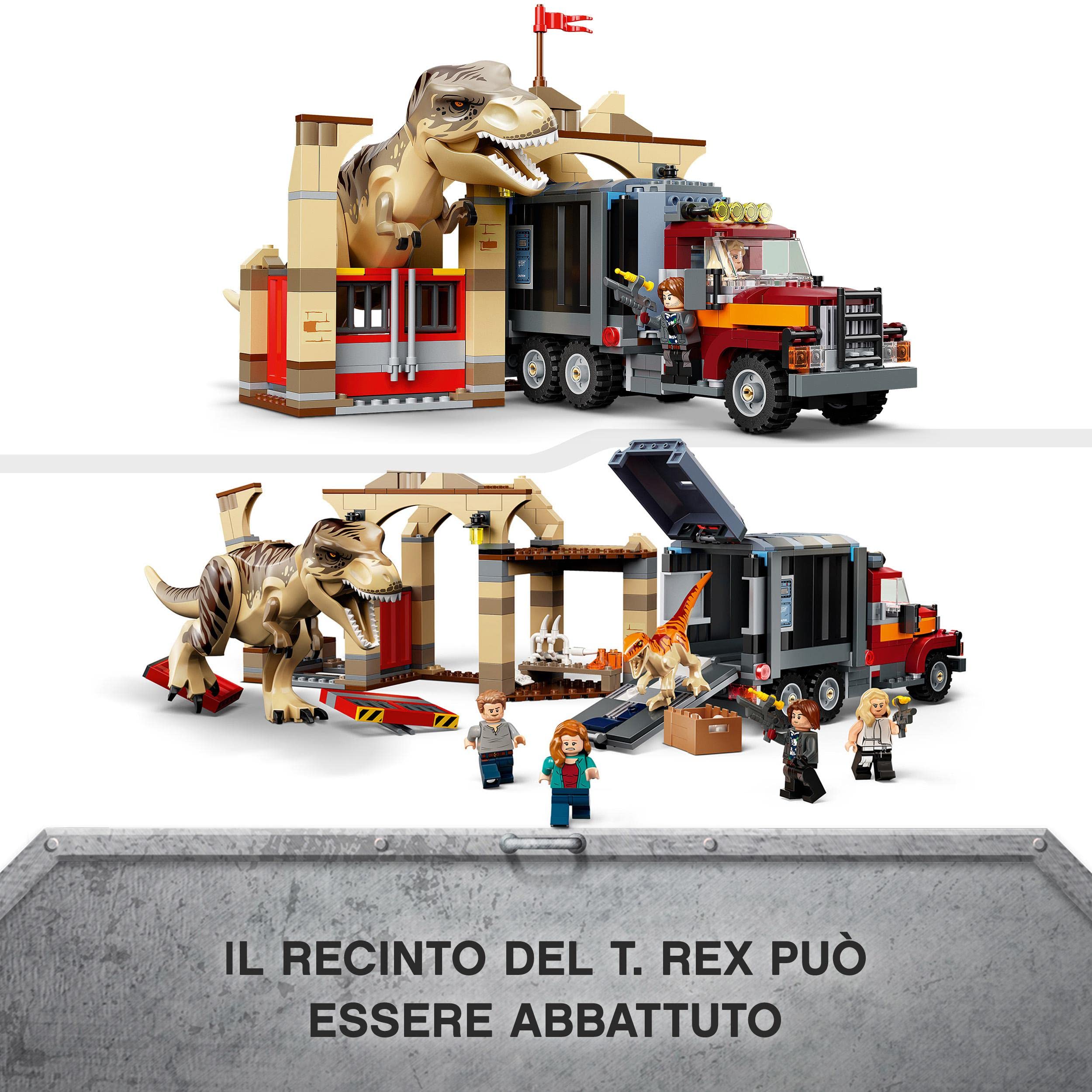 LEGO 76948 Jurassic World La Fuga del T. rex e dell’Atrociraptor, Giochi per Bambini dai 8 Anni in su con 4 Minifigure, Camion e Dinosauri Giocattolo