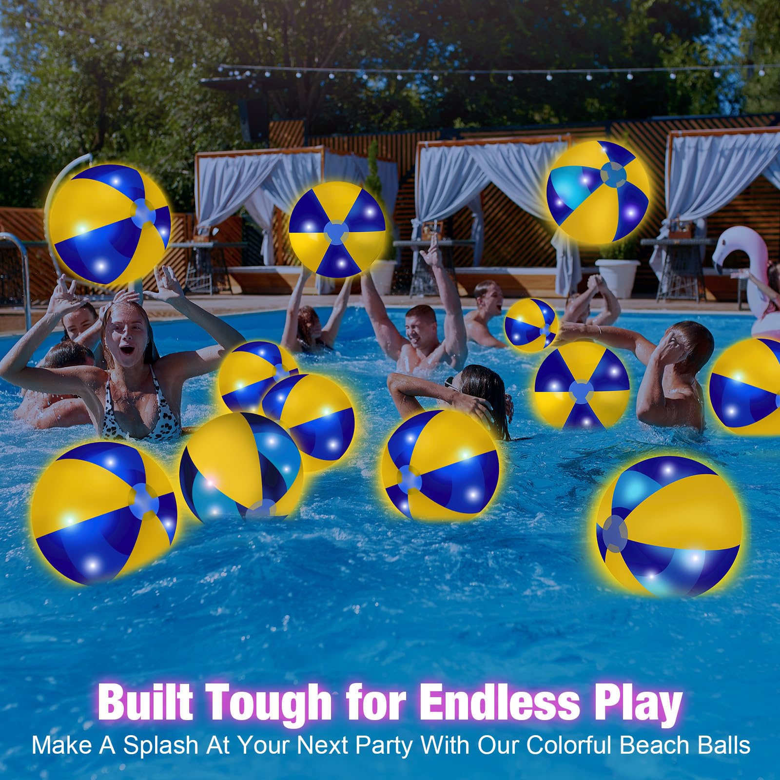 MiniInflat Leuchtende Strandbälle, 40,6 cm, Jumbo-Pool-LED-Bälle, leuchten im Dunkeln, riesig, aufblasbar, für Sommer, hawaiianisches tropisches Thema, Strandparty, Dekoration, Wasserzubehör