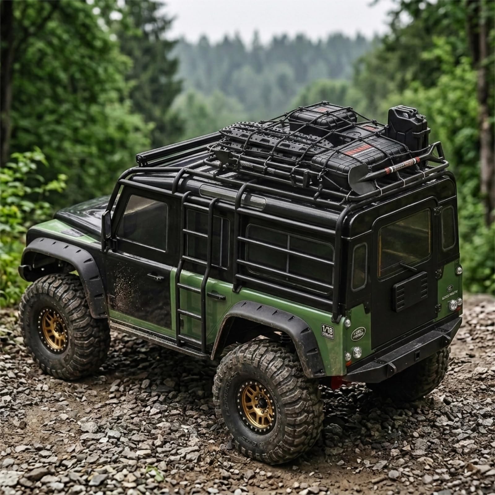 Accessoires pour RC Crawler 1/10, Décoration de Toit de Voiture RC avec Filet de Bagages & Kit Scale Deko Adapté aux Modèles 1:10 comme Traxxas TRX-4,Axial SCX10 III (Noir 1/10)