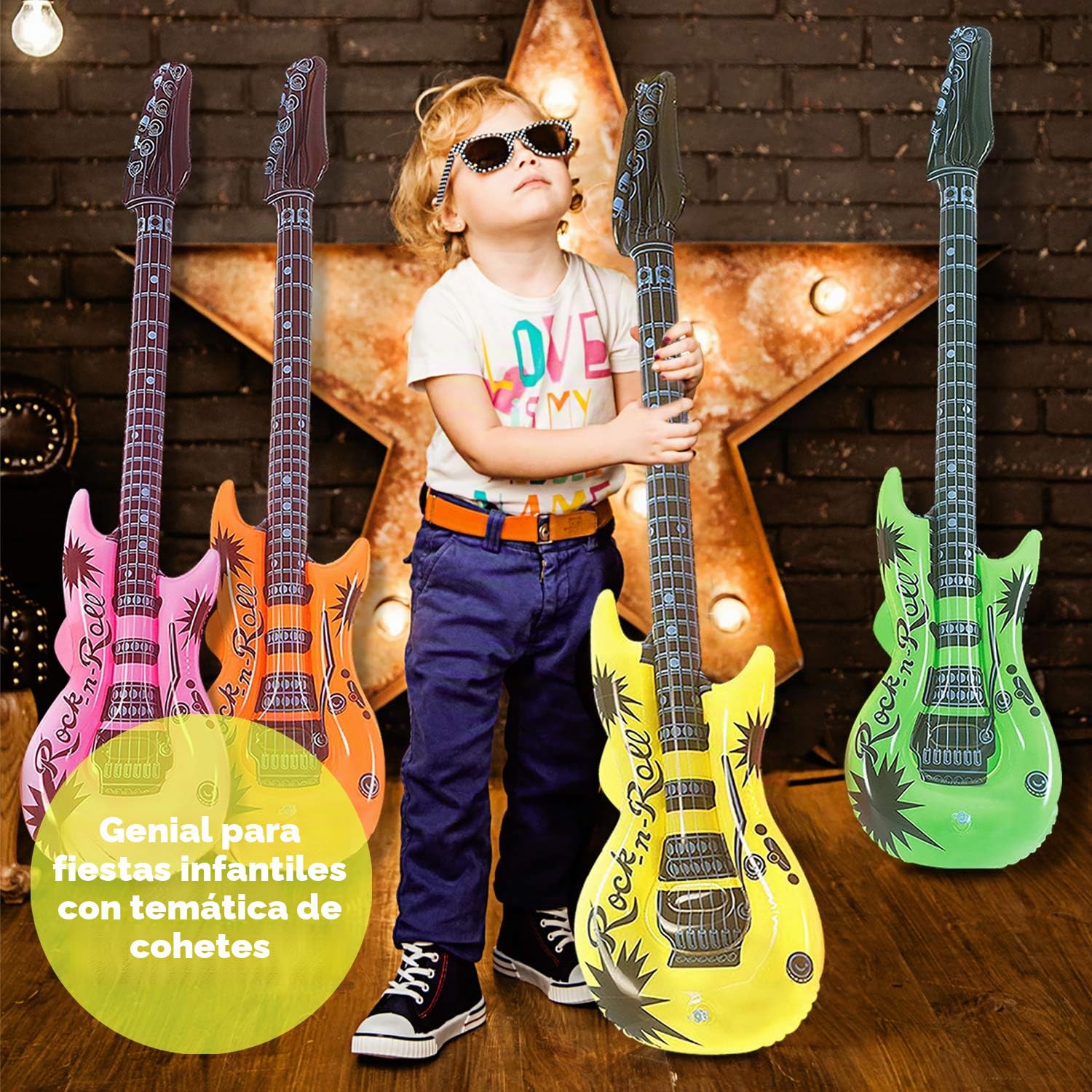 Novelty Place Juego de Guitarra Inflable Estrella de Rock de 89 centímetros para Accesorios de Fiestas Infantiles, Juguetes Inflables (Paquete de 12)