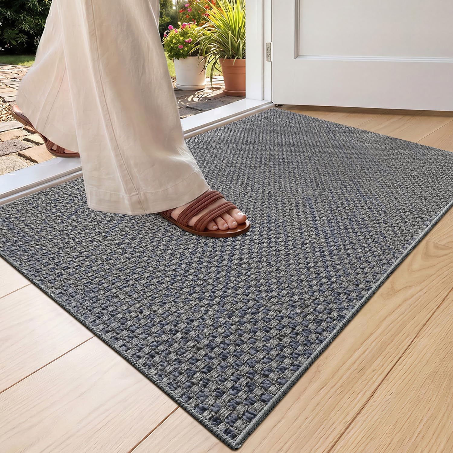 COLOR&GEOMETRY Thin Door Mats Indoor 60x90cm, Non Slip Front Door Mat Inside (Rolled-up NO Creases), Low Profile Inside Doormat, Easy to Clean Doormat, Floor Mat For Entryway, Patio, Grey