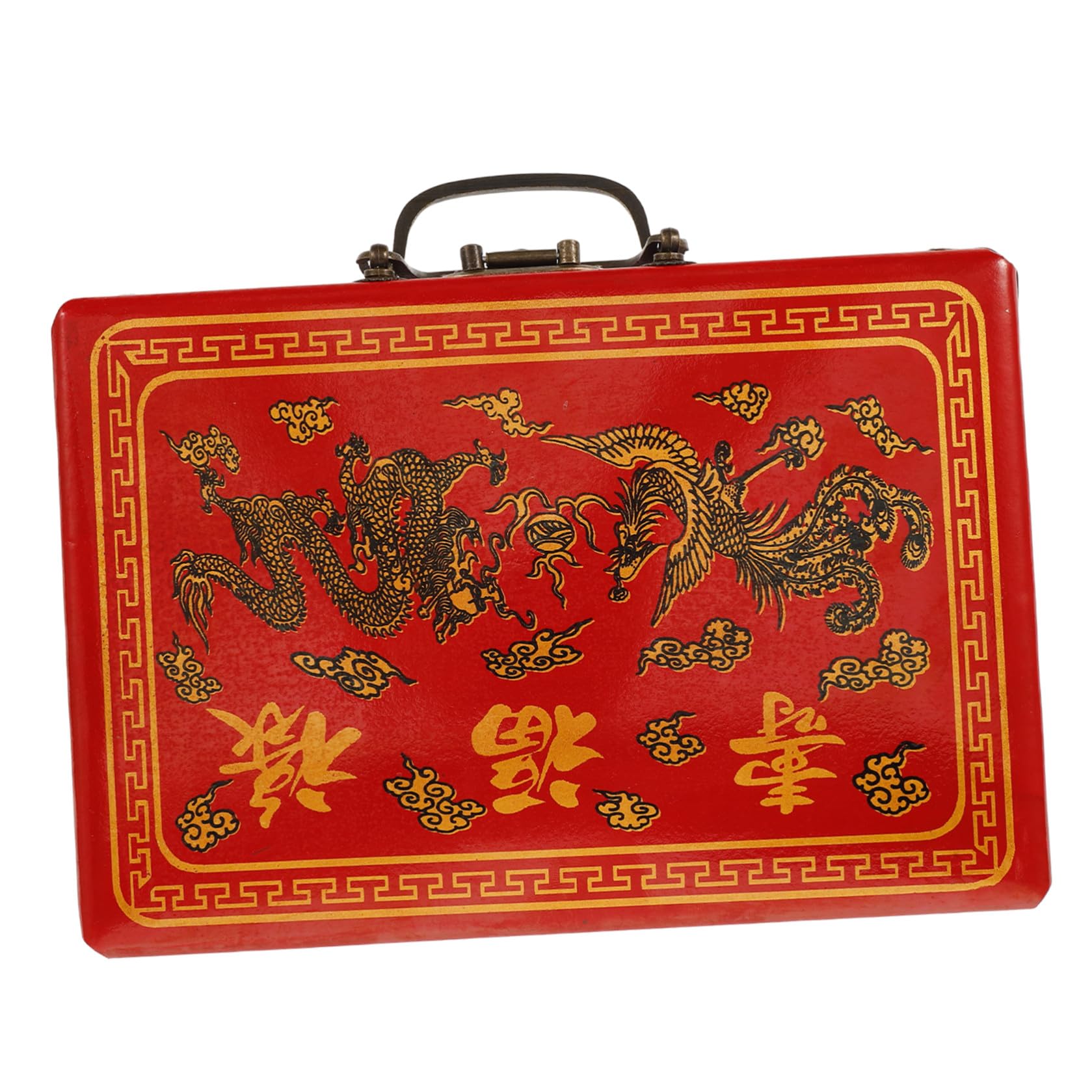 Cabilock 4 Pièces Boîte de Mahjong Vintage Rouge Poignée, Rangement