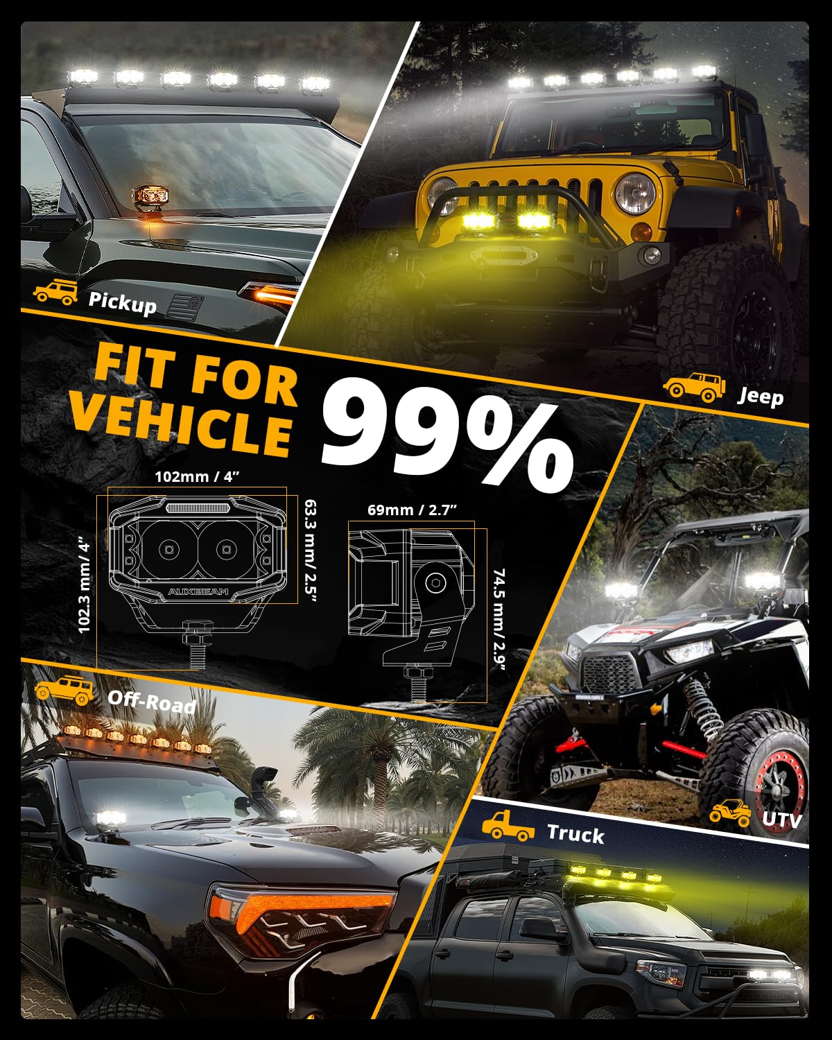 Auxbeam V-MAXシリーズ ポッド ドライビングライト、4x2.5インチ Amazon.co.jp: Auxbeam V-MAXシリーズ 72W LED ポッド ドライビング