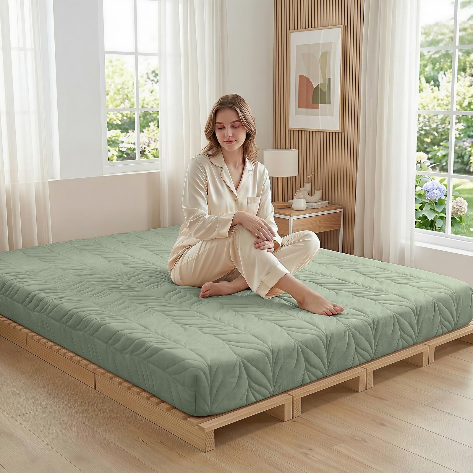 ZonLi Japanese Floor Mattress Futon Mattress King Size 6 Inch Thick | Foldable Tatami Mat, 100% Cotton Washable Cover, Portable Floor Bed for Sleeping, Guest, Dorm