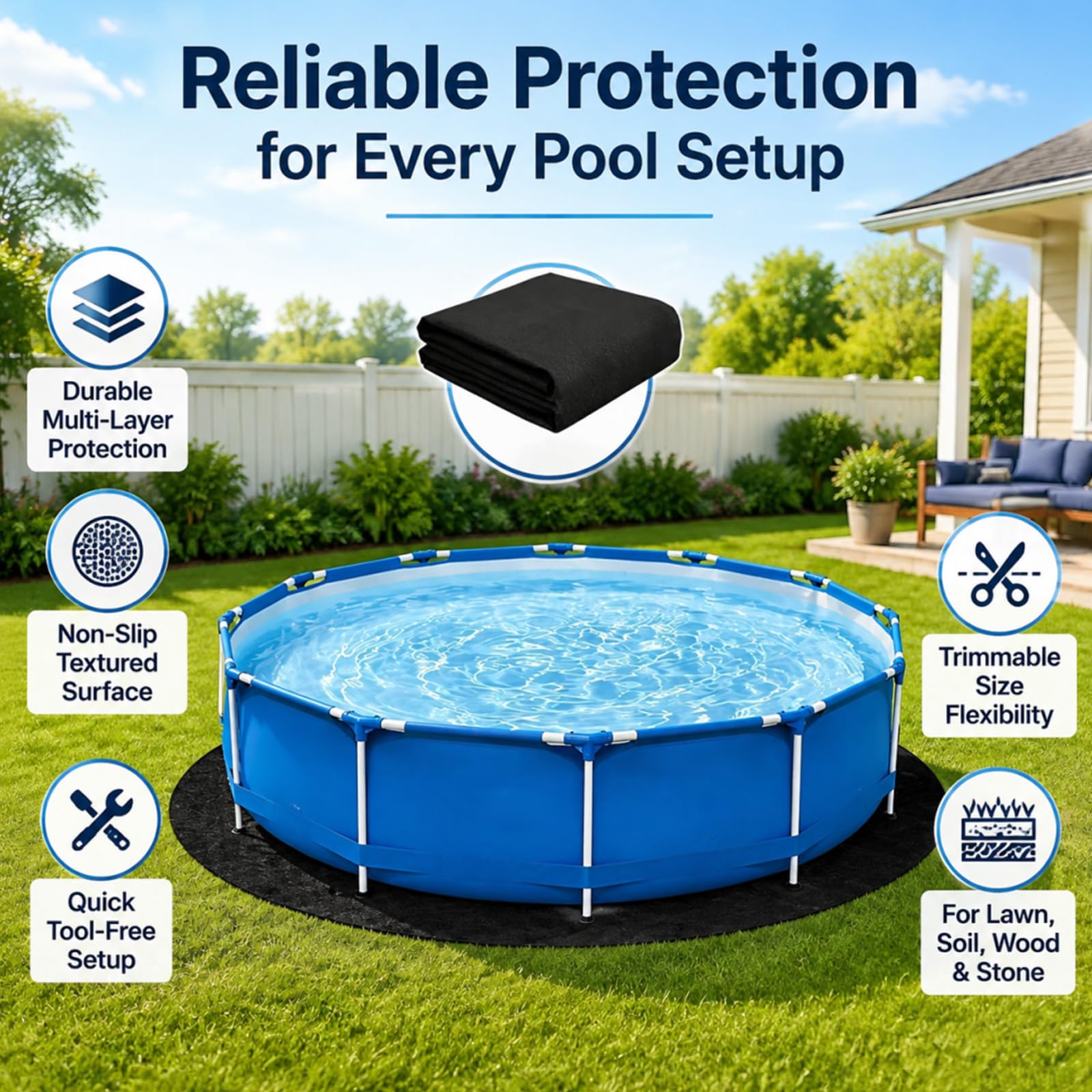 Poolunterlage Rund 4M, Pool Unterlage Outdoor, Rund Faltbarer rutschfeste Poolmatten, Pool Bodenplane Bodenmatte, Reißfest Whirlpool Unterlage für Hinterhof Garten Rasen