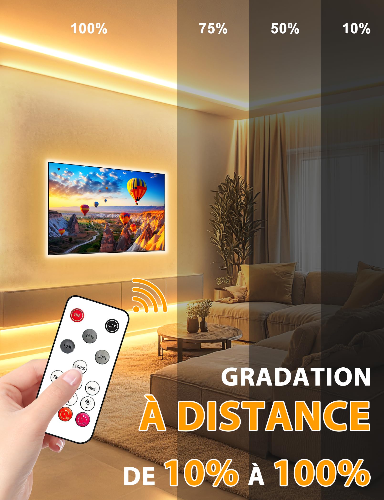 Lamomo Ruban LED COB, Blanc chaud 3M Bandeau Led avec télécommande, 3000K, Largeur 10mm, Dimmable, Silicone, Découpable, IP65 étanche, Flexible, 24V Néon Strip pour Décoration maison, Cuisine, Chambre