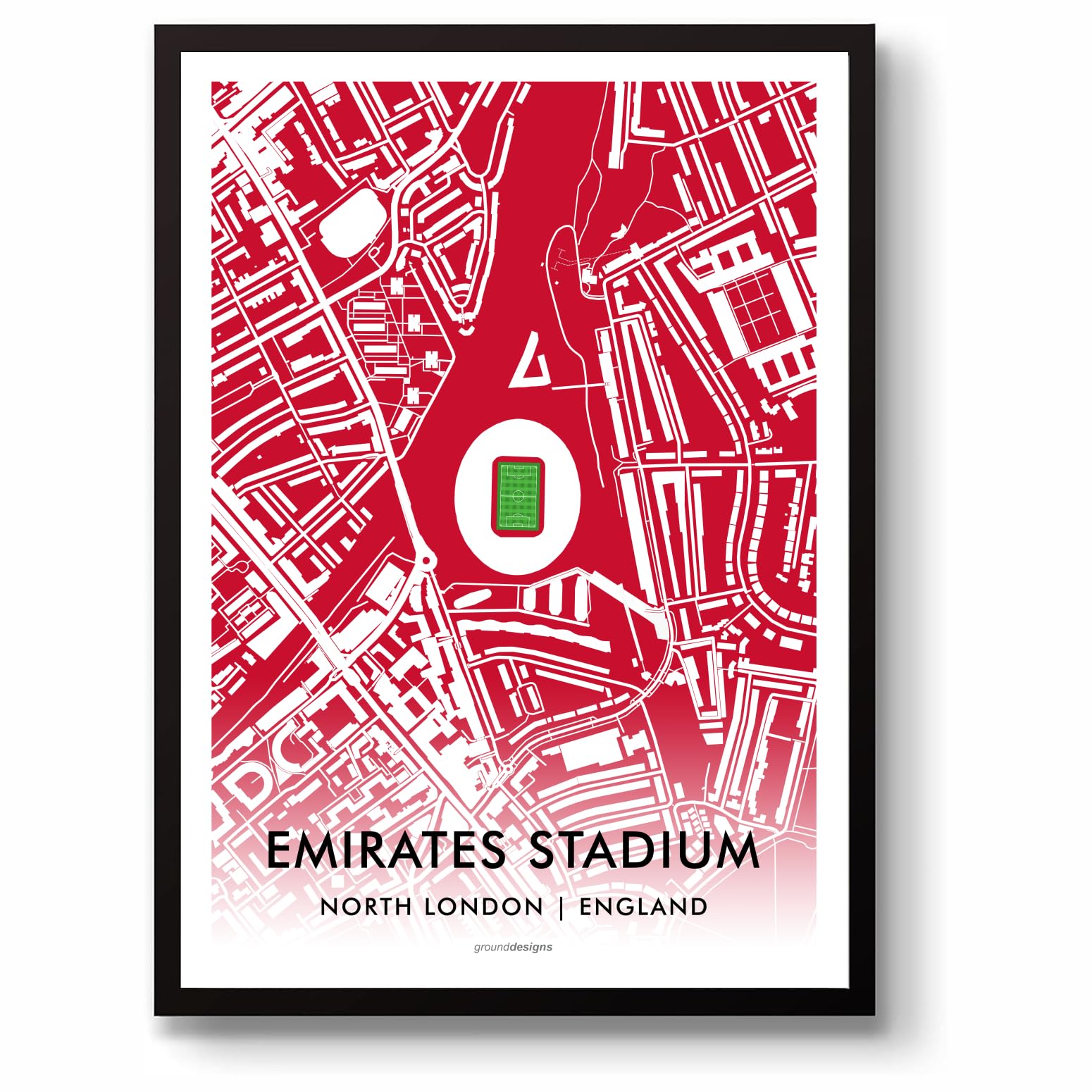 Grounddesigns Men's Red And White Arsenal Fc Football Gift Emirates Stadium Art Map Unframed A3 Print Afc