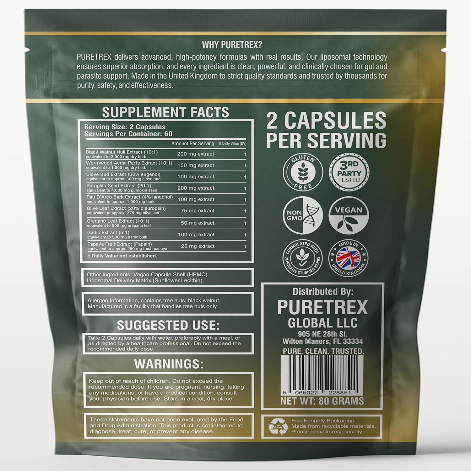 Liposomal Herbal Parasite & Gut Detox, 120 Capsules, 5X Better Absorption, with Black Walnut, Wormwood, Clove, Pumpkin Seed, Garlic, Oregano, PAU D'Arco, Papaya