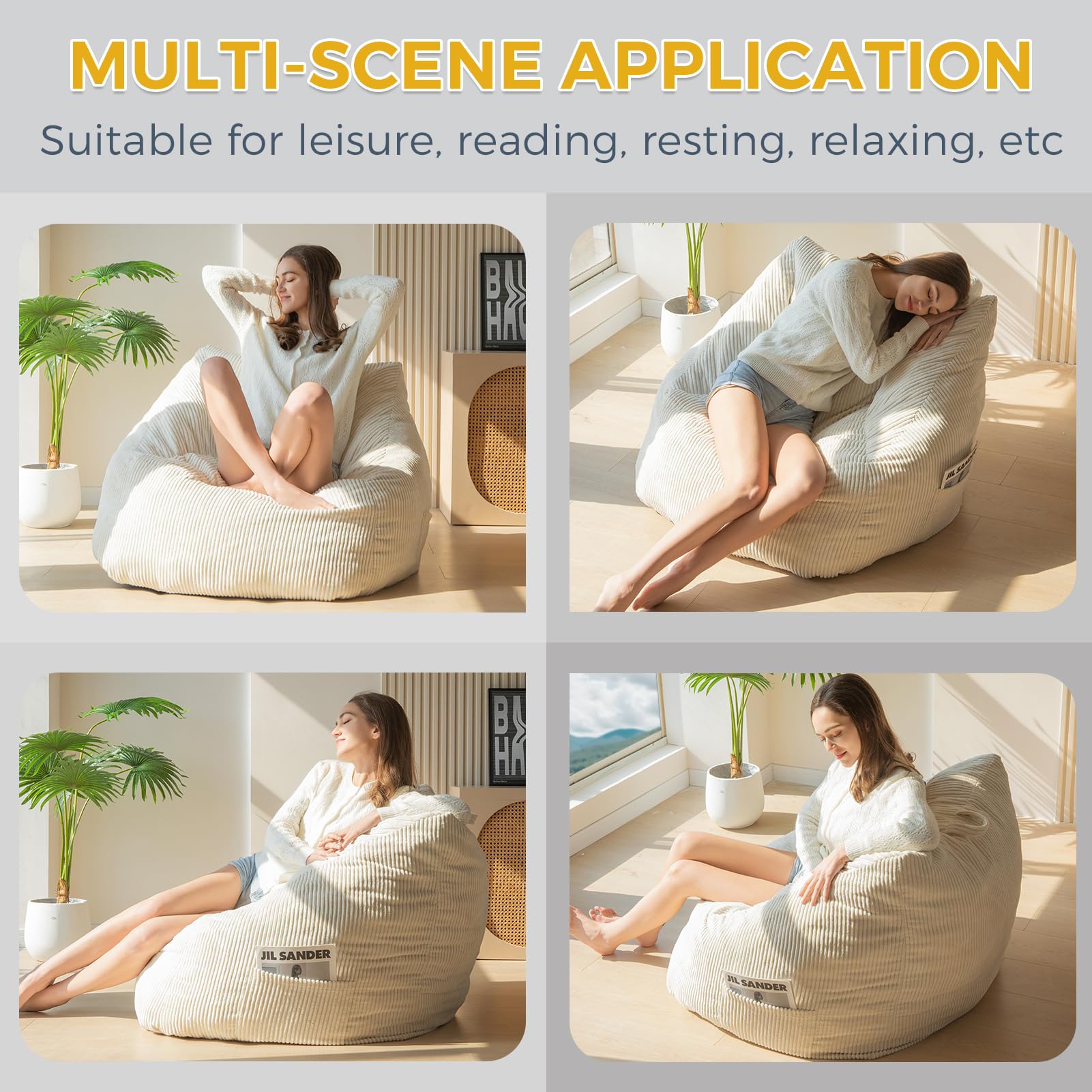 MAXYOYO Sitzsack für Erwachsene, Cosy Bean Bag aus Cord mit Handgriff, Schaumstofffüllung, Bequemer Sessel Spielen, Lesen, Entspannen