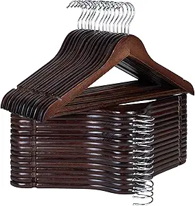 StorageWorks Wooden Hangers 30 Pack, Wood Coat Hanger for Coats, Shirts, Jackets, Pants, Suits, Walnut Color