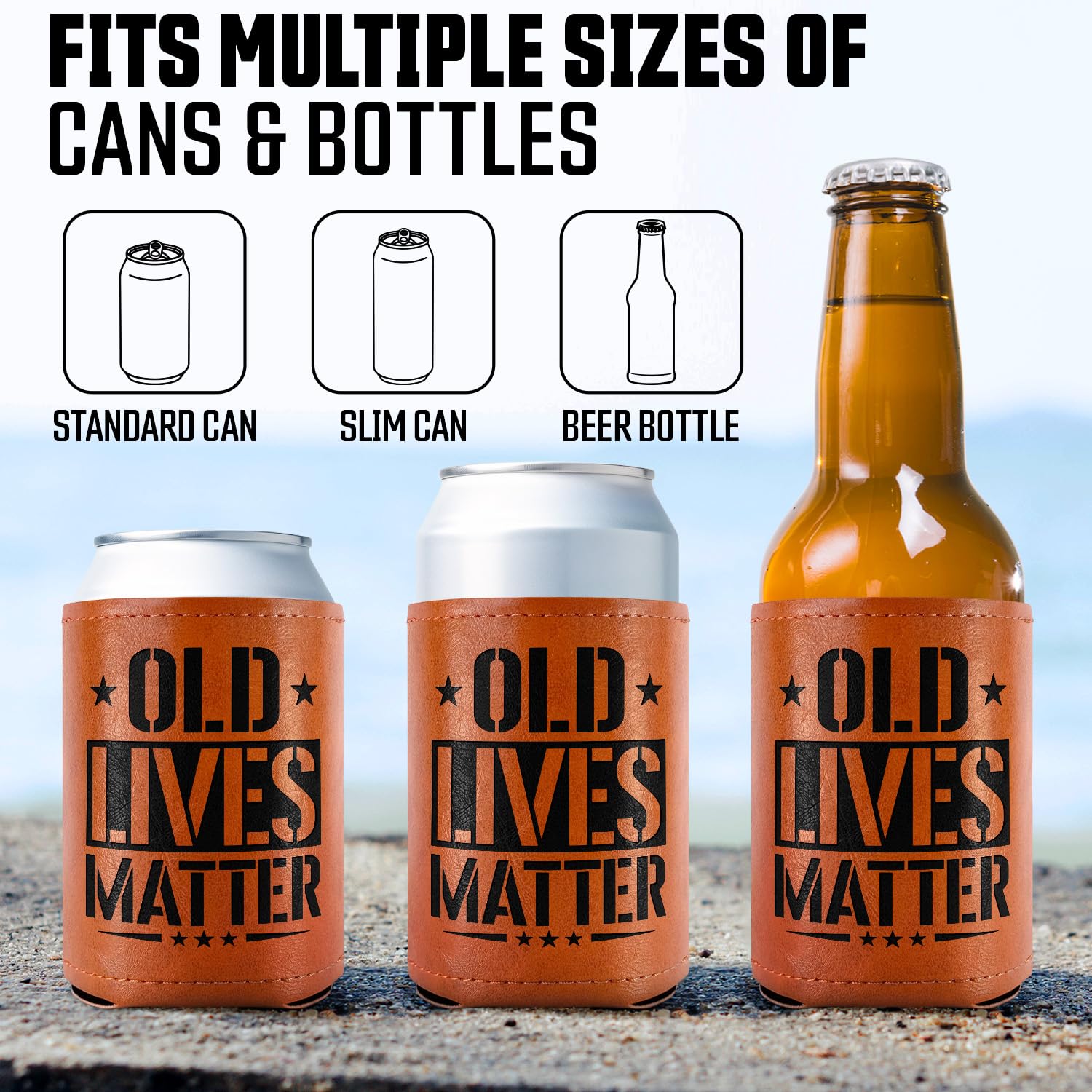 Gifts for Dad, Men, Him, Grandpa, Husband, Funny Birthday Gifts - Old Lives Matter Leather Can Cooler Sleeves Holder 12Oz - Dad Gifts, Men Birthday Gifts Ideas, Cooler for Dad