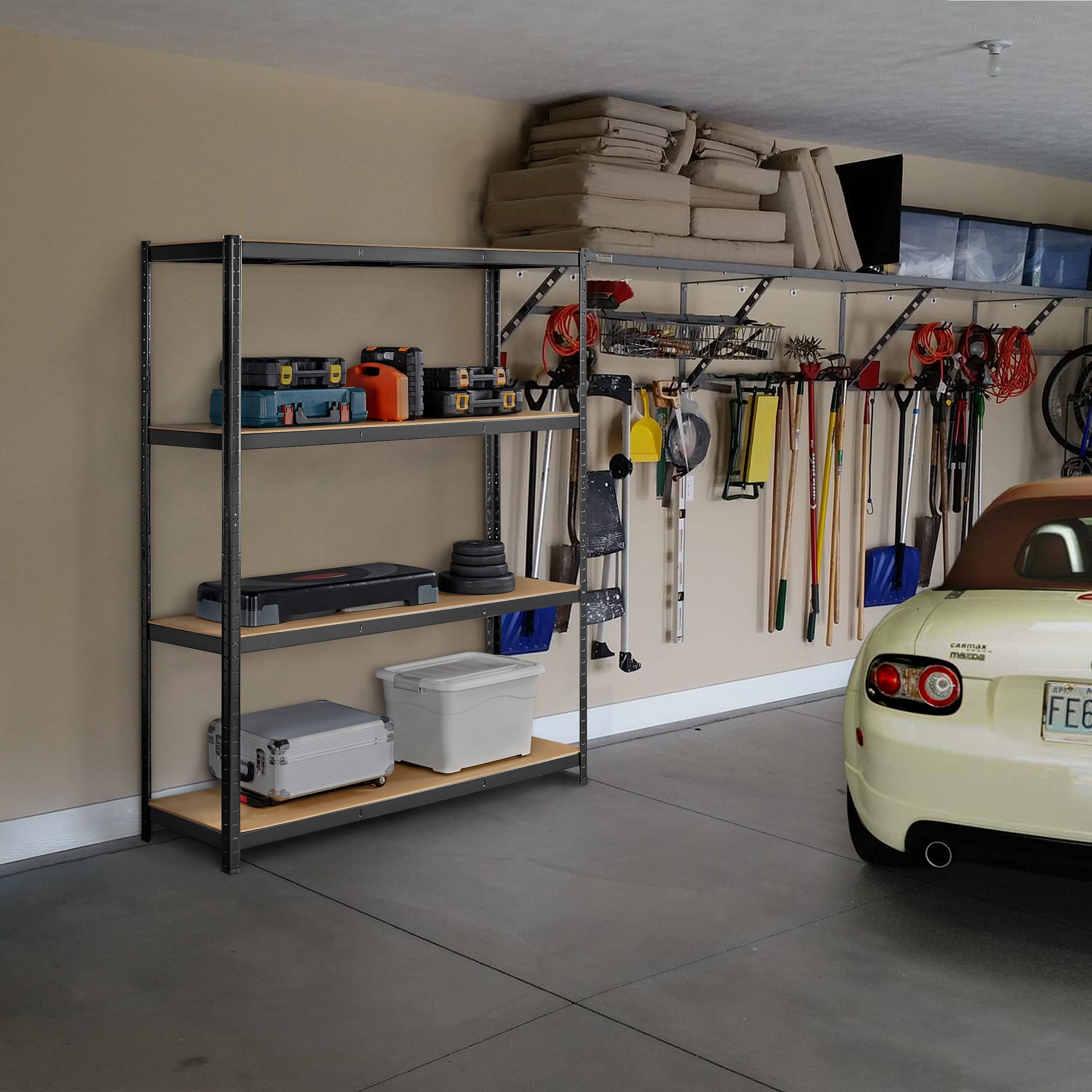 Yaheetech Étagères de Rangement 150 x 45 x 180 cm Charge Lourde Max 1024 kg Clipsable Résistant Étagères de Rangement Garage Cuisine Chambre Noir