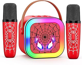 LED Karaoke Machine Toy: Mini Microphone for Kids 4 5 6 7 8 9 10 Year Old Boys Girls Toys Birthday Gifts Bluetooth Speaker with 2 Wireless Mics for Adult Boy Girl Ages 3-12 Stocking Stuffers