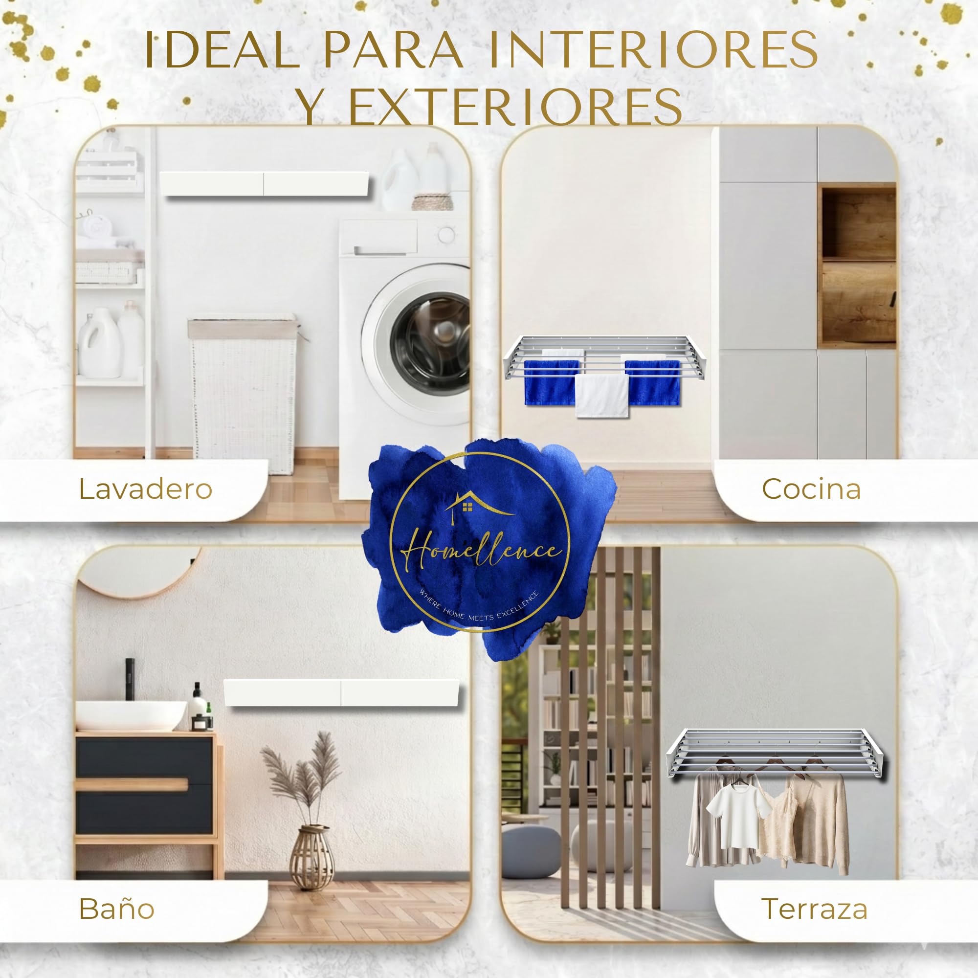 Tendedero Extensible y Plegable de Pared para Interiores y Exteriores - Tenderete Elegante para Montar en Paredes - Estendal Parede (Blanco, 120 cm)