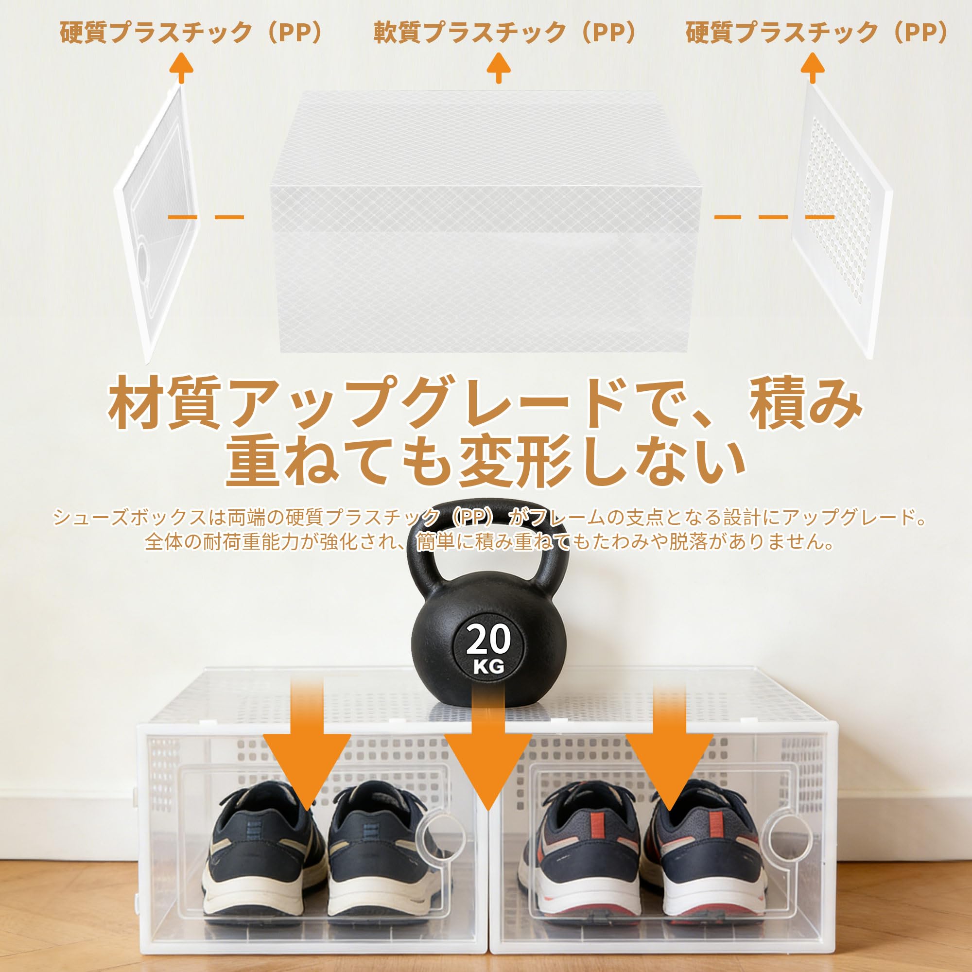 rloao シューズボックス 12個セット 新型 靴箱収納 33x23x14cm 透明PP シューズケース 大容量 積み重ね可能 下駄箱 開閉スイッチ付き 防水 防汚 防塵 通気 男女兼用サイズ 革靴 スニーカー バッグ 小物 玄関収納用 組み立て式