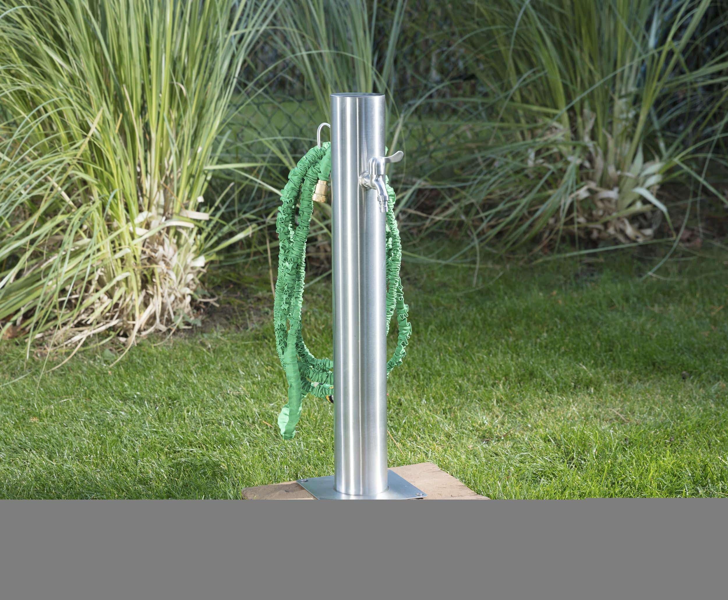 Westfalia Wasserwelten Wasserzapfsäule Edelstahl inklusive Schlauchhalter und 2 Hähne 75 cm