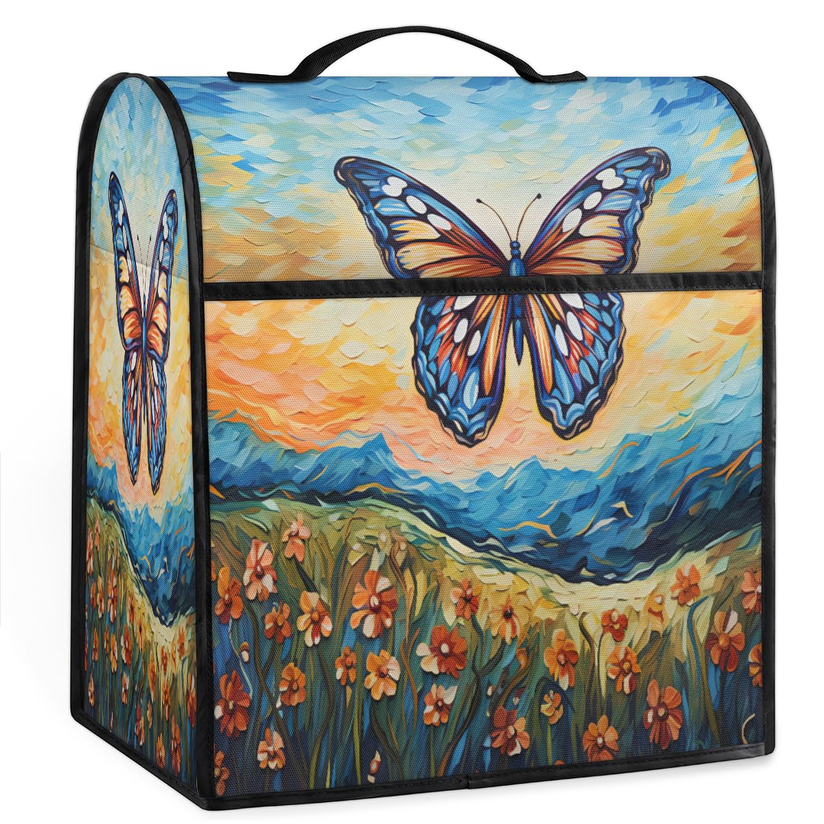 Coffee Maker Cover Oil Painting Butterfly Kitchen Appliance Covers Small Appliance Covers Blender Cover Juicer Cover Dust Covers for Kitchen Appliances with Top Handle and Pockets,Washable,C567