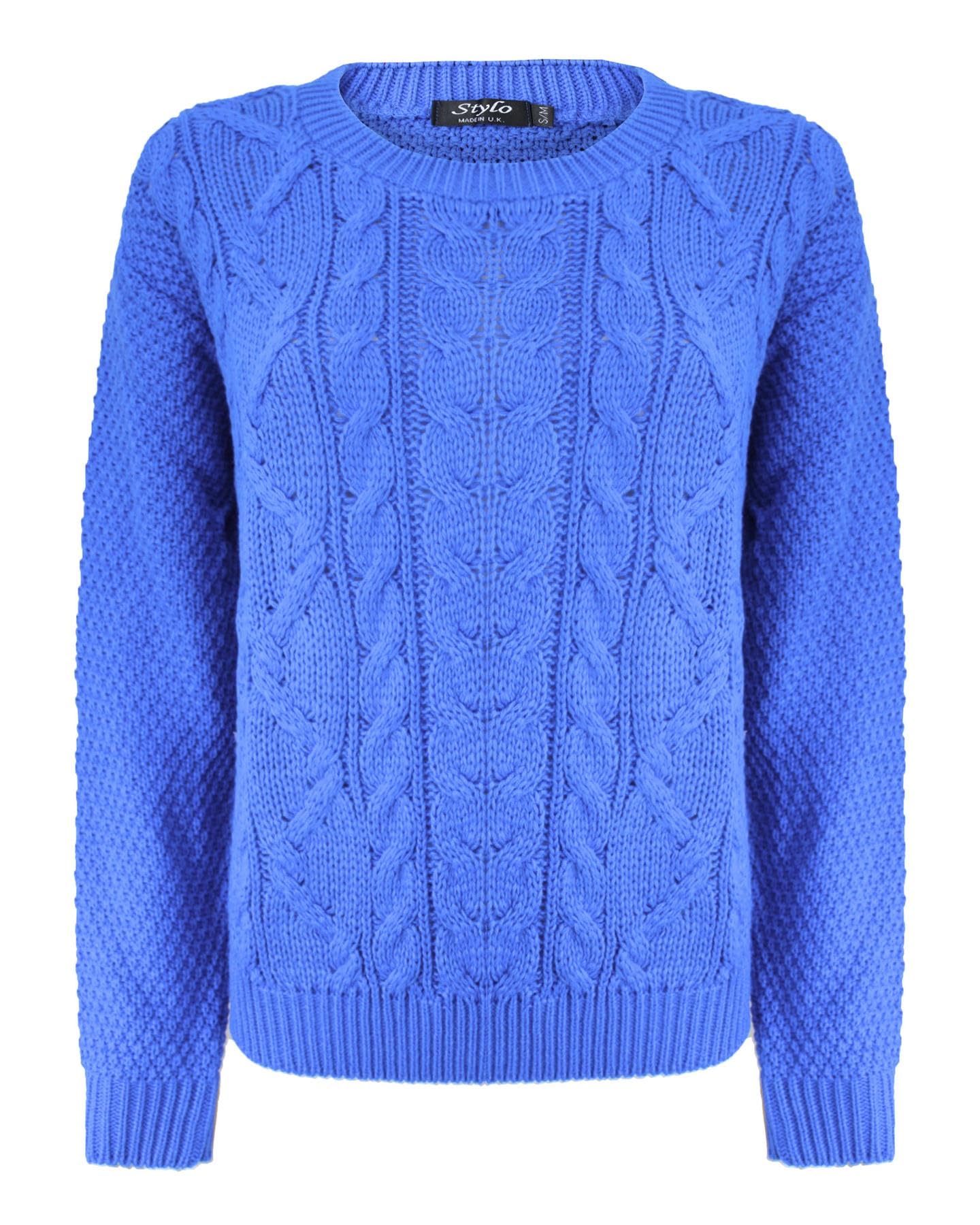 Generation Fashion Women's Blue New Crew Neck Knitted Cable Long Sleeve Warm Chunky Sweater Formal Everyday Casual Knitwear Jumper Tops Pullover [,Lxl]