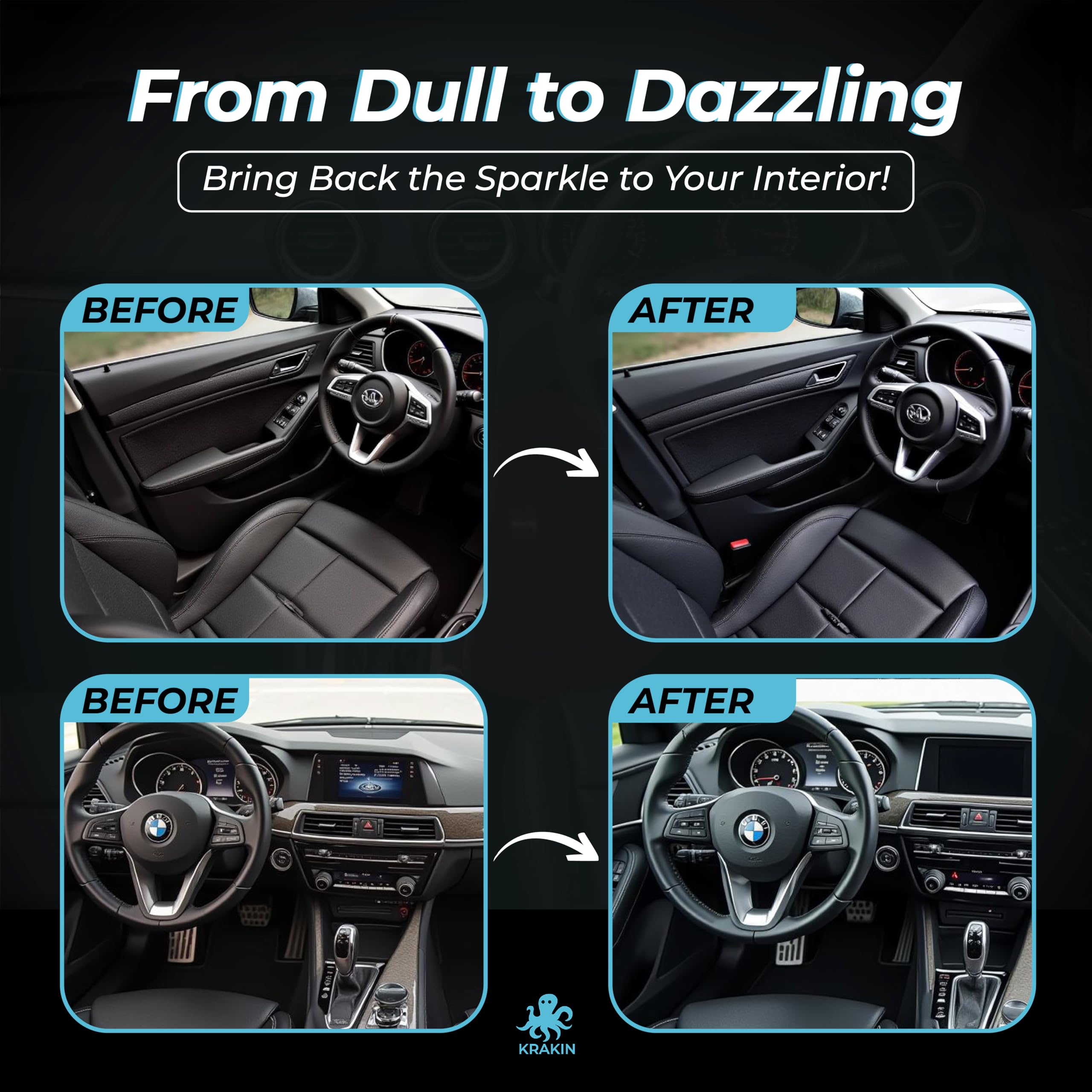 KRAKIN Car Interior Polish (200ml) | For Dashboard, Rubber, Leather & Plastic Parts | Gives New Like Gloss & Shine With Zero Dust Attraction & Long Lasting Effect - Image 5 thumbnail