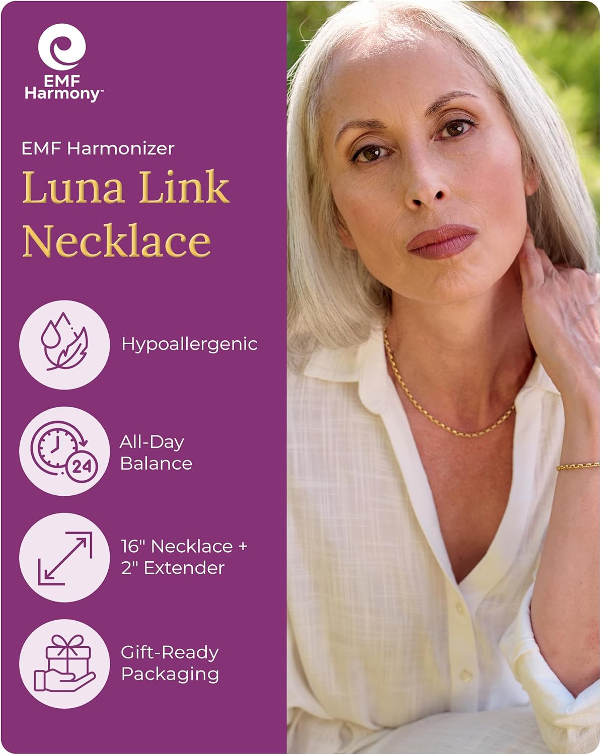 EMF Harmony Rolo Chain Necklace – 18K Gold Vermeil & Sterling Silver Minimalist Women’s Jewelry with Bioresonance for Presence & Clarity (Adjustable 16-18" 3mm Rolo Chain)