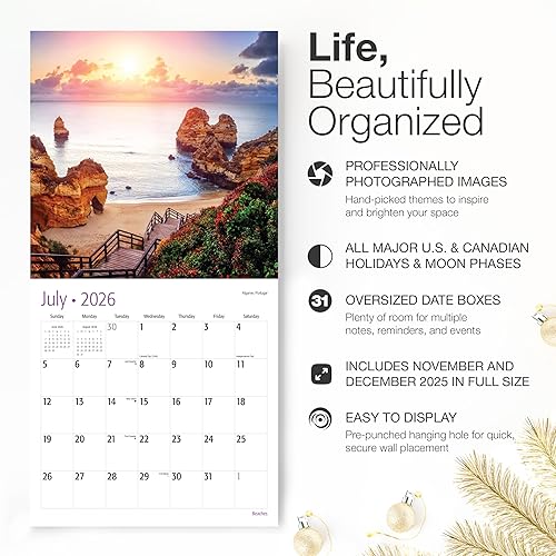Miniatura 2 de RED EMBER Select - Calendario de pared 2026 de Playas Untamed & Scenic 2026 de 12 meses | 12 x 24 pulgadas abierto | Papel grueso y resistente | 01