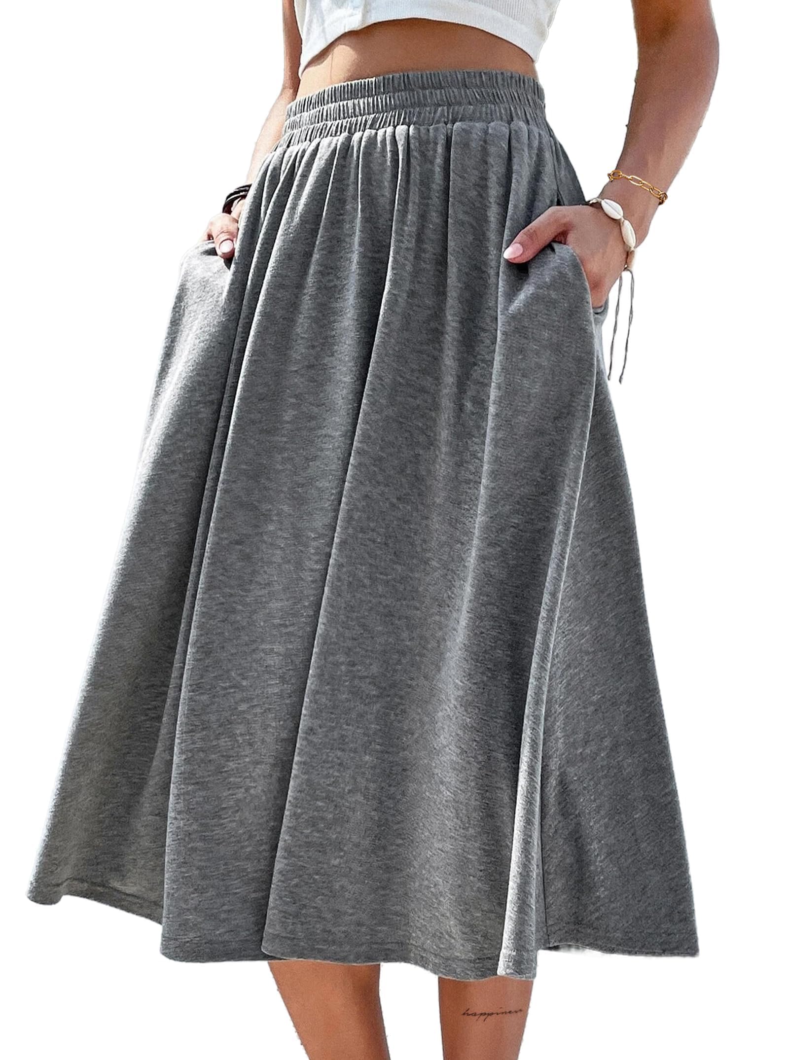 SOFIA'S CHOICE Skirts for Women Midi Length A Line Swing Flowy Skirt with Pockets