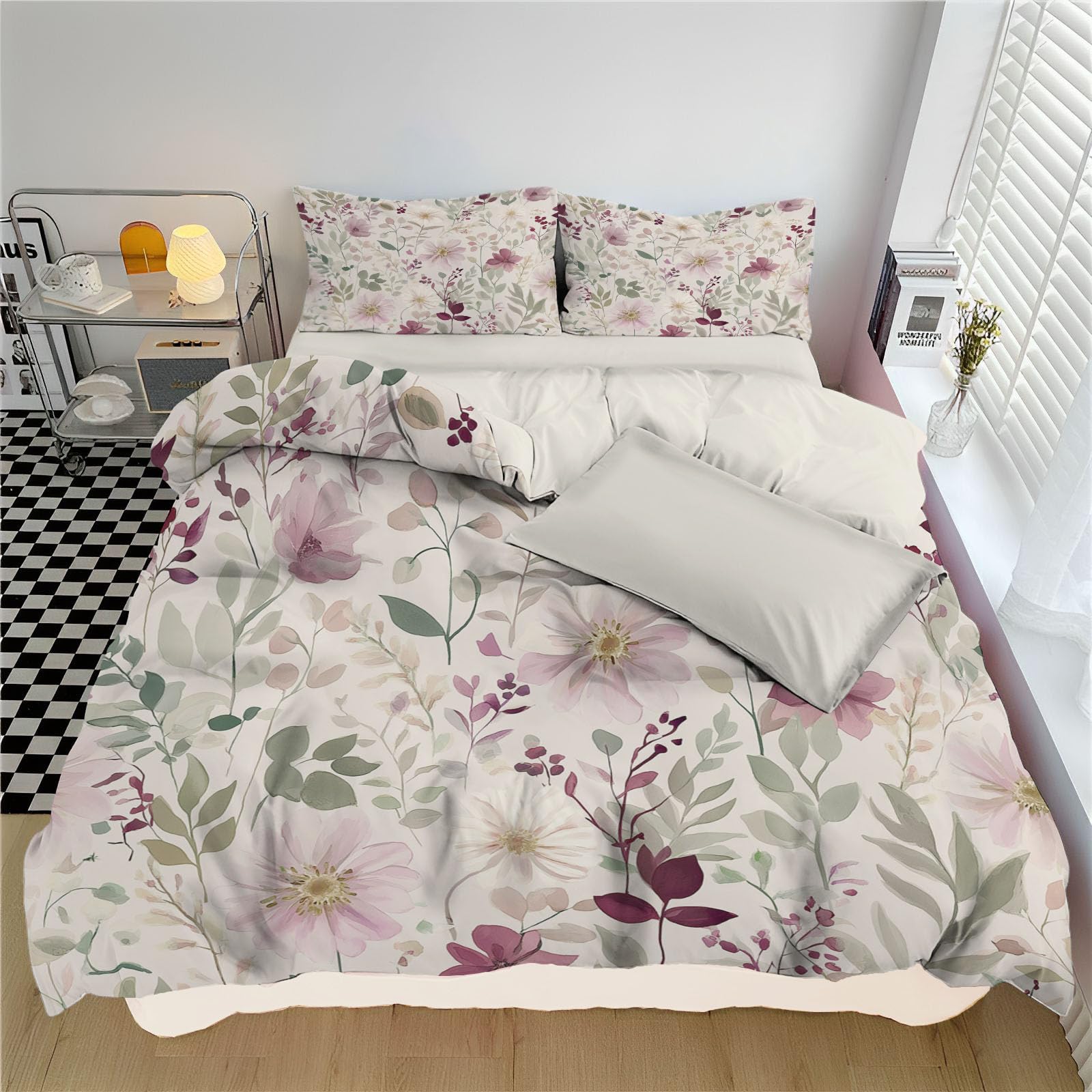 Housse de couette respirable plantes de ferme beige pour une chambre ambiance campagne chic
