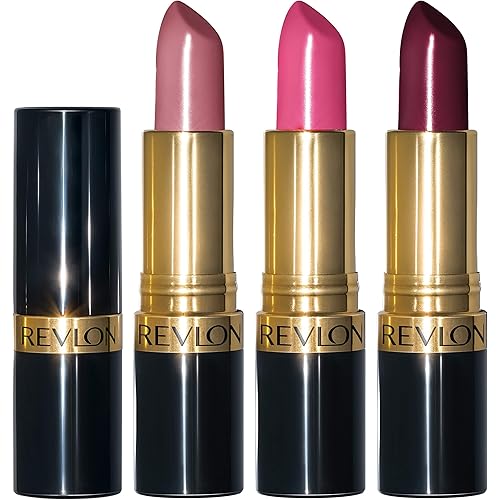 Lipstick Set by Revlon, Super Lustrous 3 Piece Gift Set, High Impact, Moisturizing, Cream Finish in Pink, Plum & Berry, Pack of 3