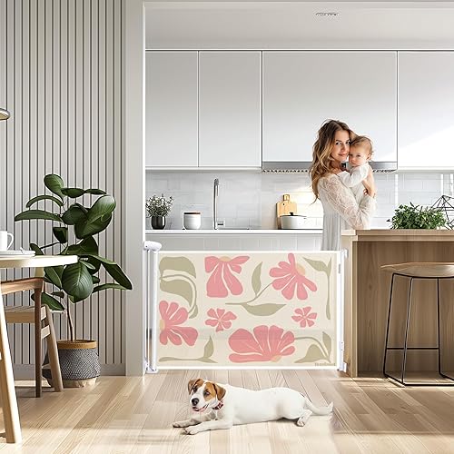 Miniatura 2 de Puerta retráctil de seguridad para bebés, 34 pulgadas de alto x 55 pulgadas de ancho, malla, para escaleras, puertas, perros, mascotas, interior,