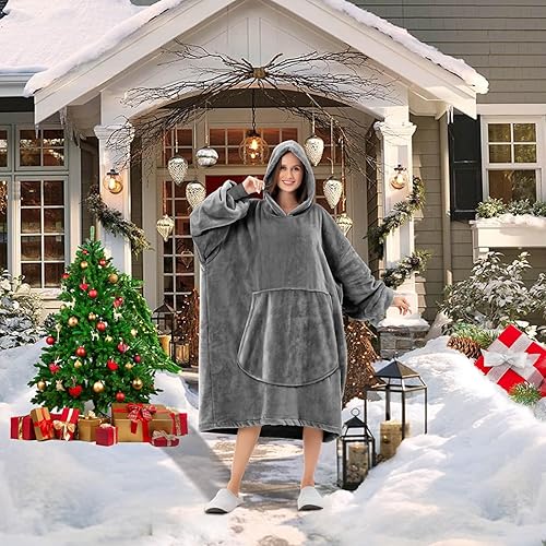 Miniatura 3 de FestiCorp Manta de gran tamaño con capucha para adultos, sudadera extra larga con manga gigante, capucha y bolsillo