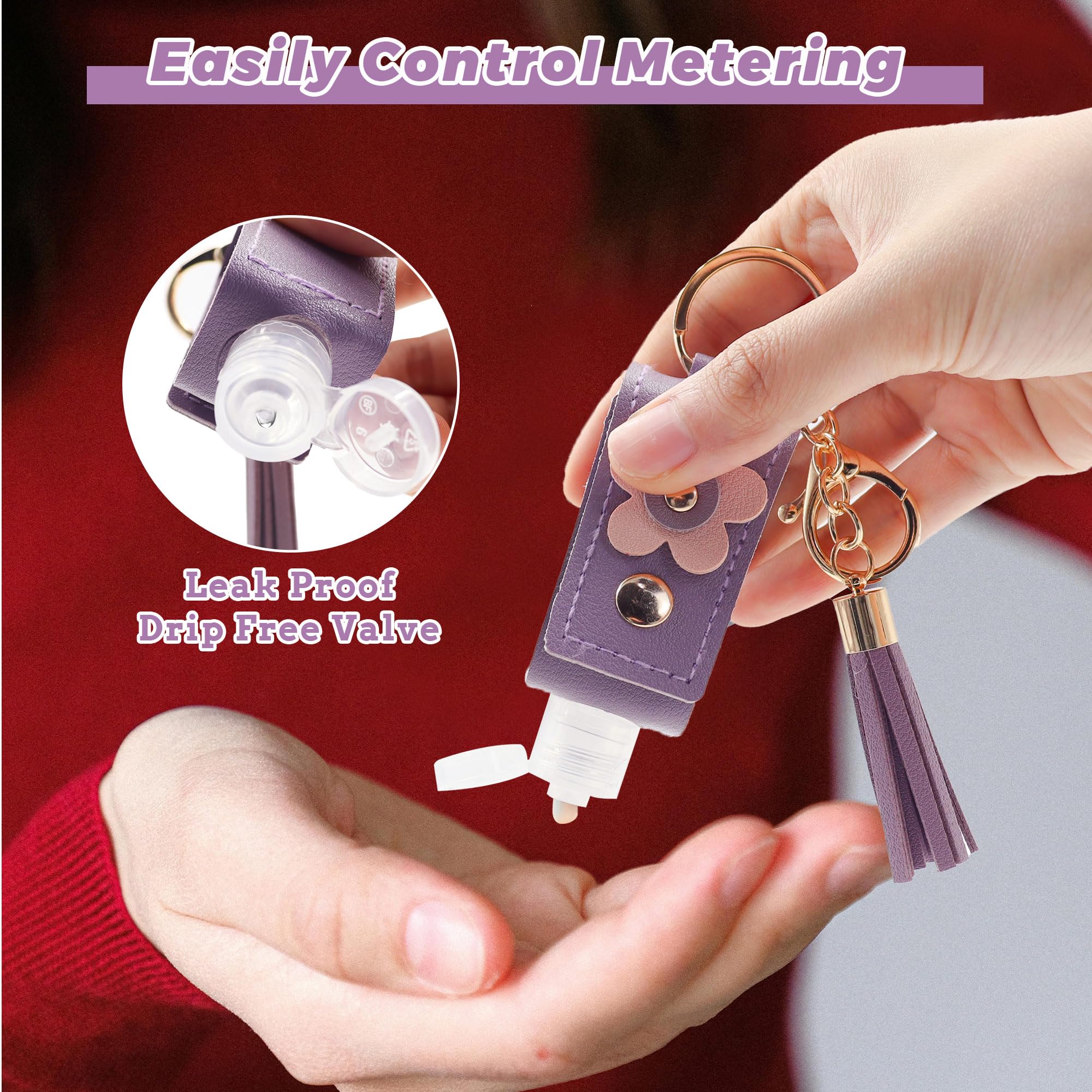 Simaixing 4 Colors Hand Sanitizer Keychain, 30ml Leather Portable Hand Sanitizer Holder Keychain with Refillable Bottle - Image 2