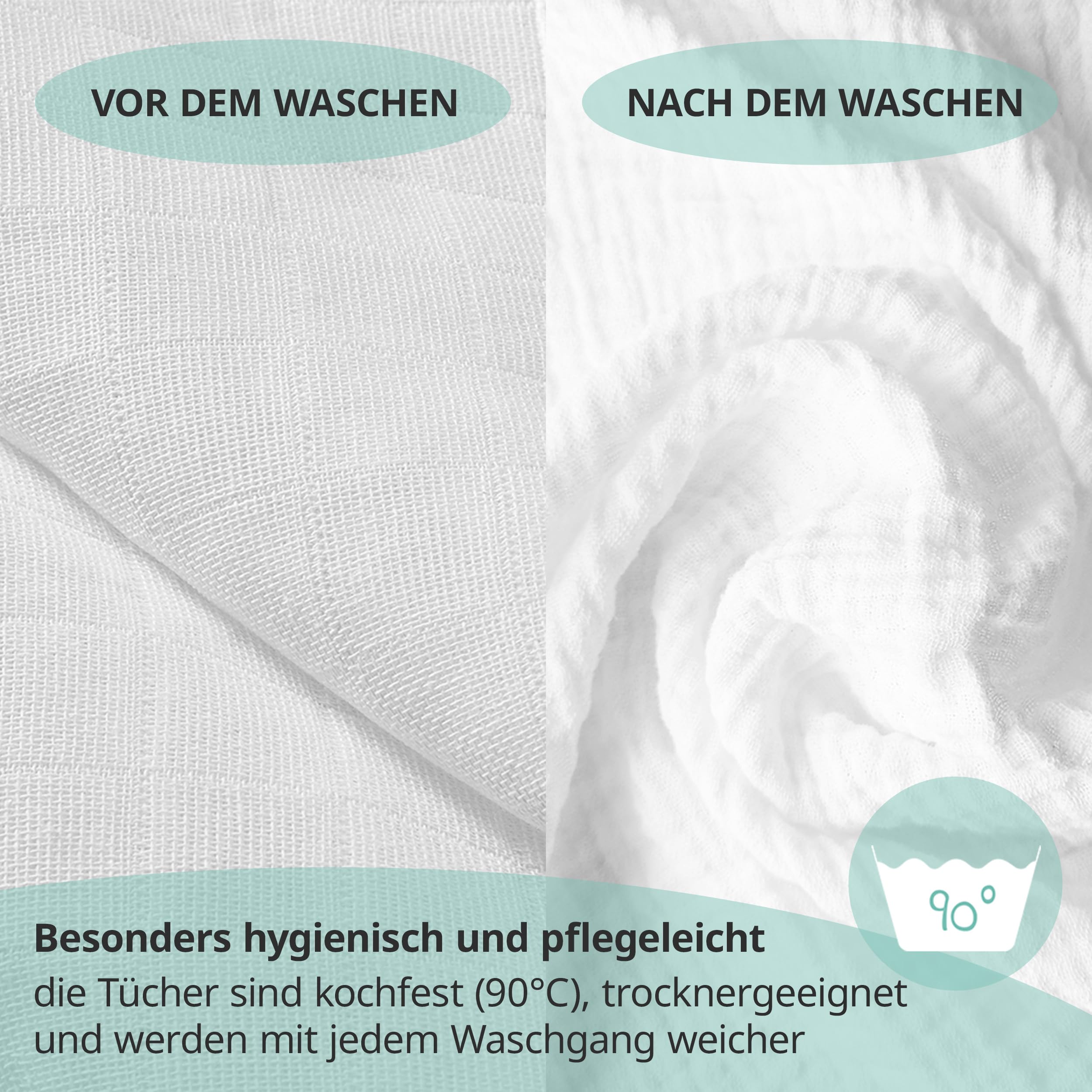 MAKIAN Mullwindeln 10er Pack, 80x80 cm, Oeko-TEX® Standard 100 geprüft, 10 Spucktücher in Premium Qualität - doppelt gewebte Stoffwindeln/Mulltücher, Kochfest - Weiß