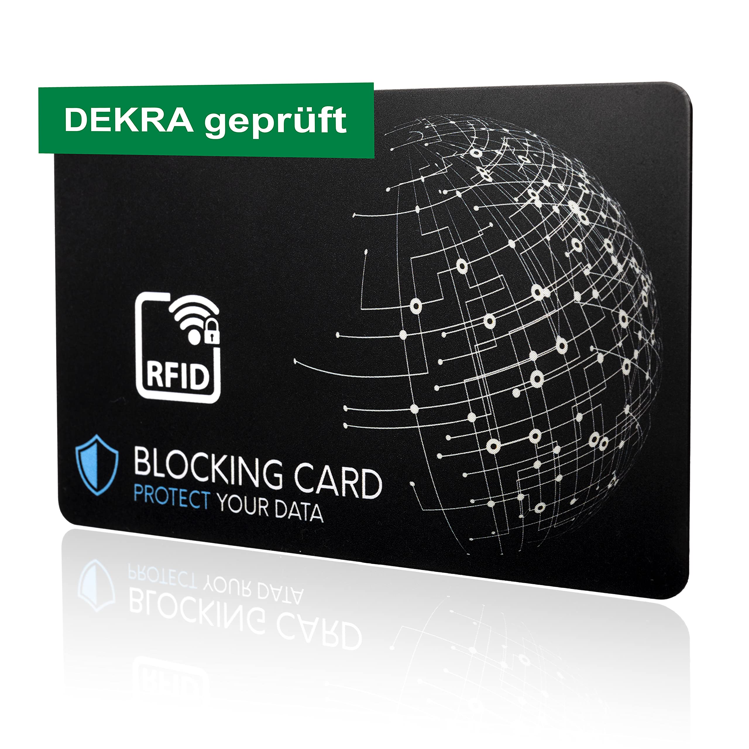 DEKRA tested RFID blocker card I latest e-field interference technology - to protect against data theft I extra thin card with 0.8 mm for each wallet I Card Cover I NFC Protection.., Black, 1, Modern,