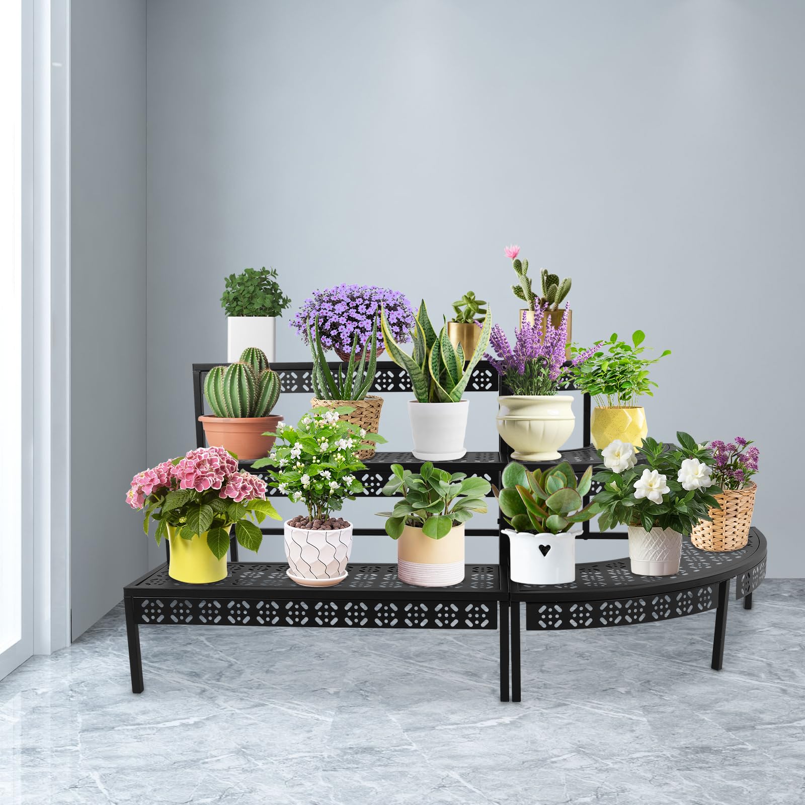Pflanzenständer, 3 Etagen Blumenständer Innen, Blumentopfständer Metall, Pflanzentreppe Blumentreppe, Pflanzenregal Outdoorfür Terrasse Garten Balkon Wohnzimmer