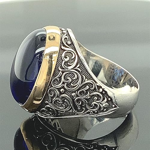 Miniatura 4 de Men Blue Sapphire Stone Ring, Man Sapphire Stone Ring, Turksh Handmade Ring, Ottoman Style Ring, 925k Sterling Silver Ring