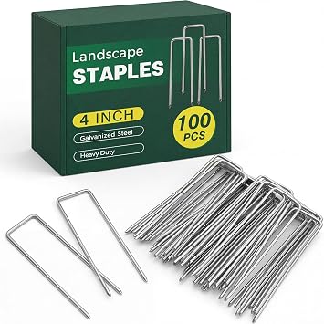 CEWOR 100 Pack Landscape Staples 4 Inch, Galvanized Steel Garden Stakes