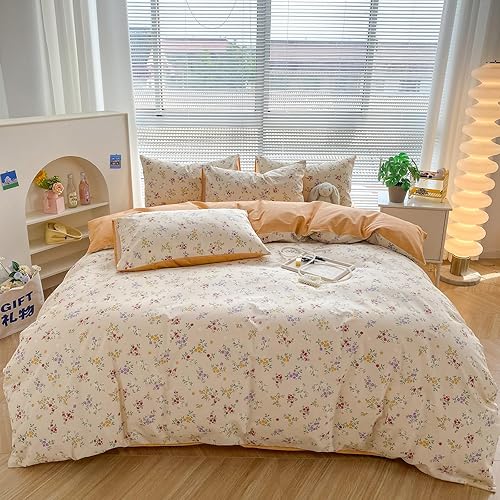 EAVD Juego de funda de edredón de algodón, tamaño King, juego de funda de edredón floral colorido con 2 fundas de almohada, patrón reversible, funda
