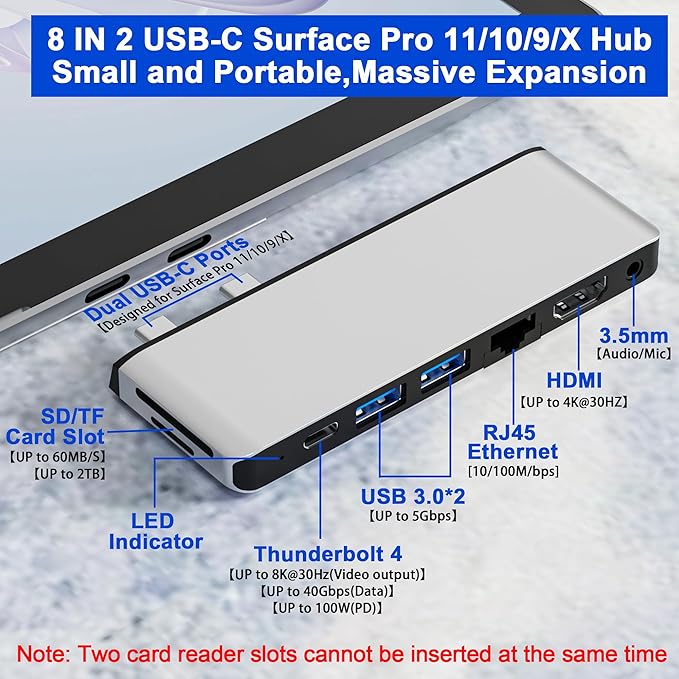 Docking Station Arsandyn para Surface Pro 11/10/9/X, 8 Puertos miniatura 2