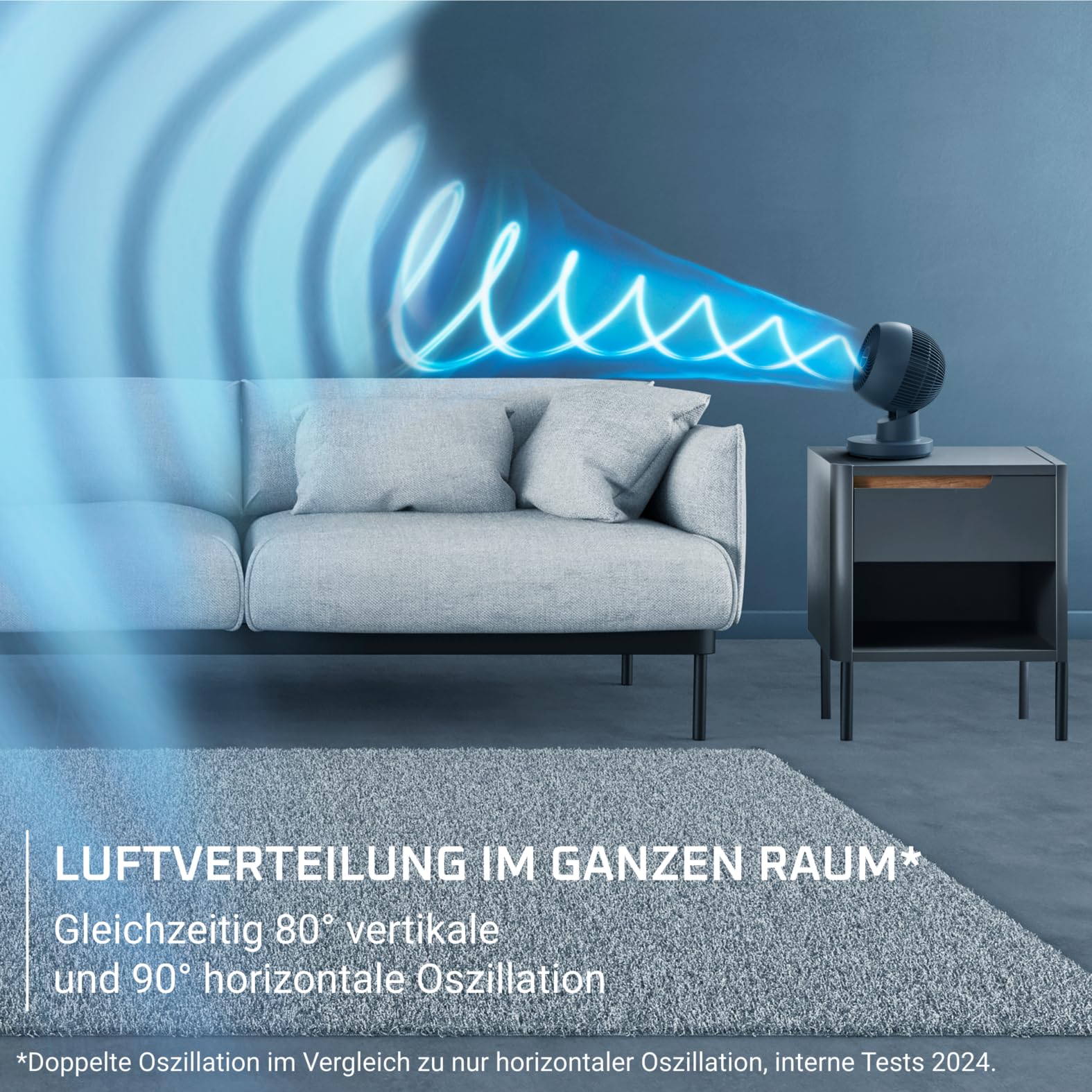 Rowenta Turbo Swift Compact Tischventilator, multidirektionale Schwenkfunktion, bis zu 50% Energieeinsparung, 12 Geschwindigkeitsstufen, 12h Timer, kompaktes Design, extrem leise, Blau, QV2540F0