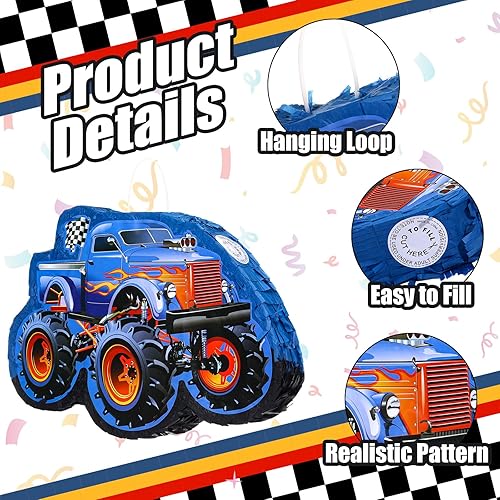 Miniatura 3 de Fulmoon Piñata de camión pequeña 3D de 16 pulgadas, piñata de construcción con palo, confeti para los ojos vendados, suministros para fiestas de