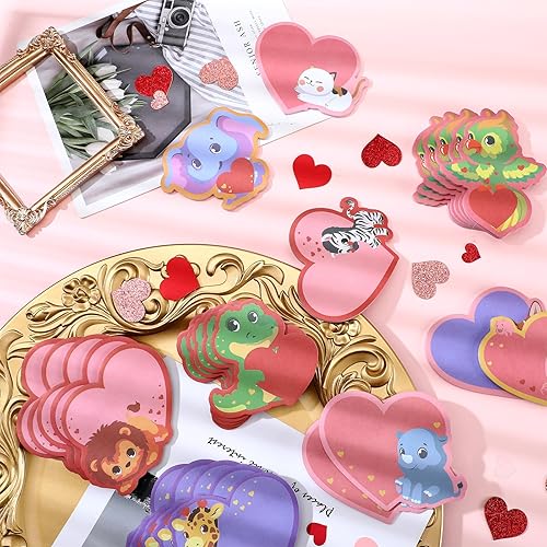 Miniatura 7 de Cholemy Paquete de 200 4000 hojas de notas adhesivas para el día de San Valentín, con forma de corazón, caricatura, autoadhesiva, mini bloc de notas