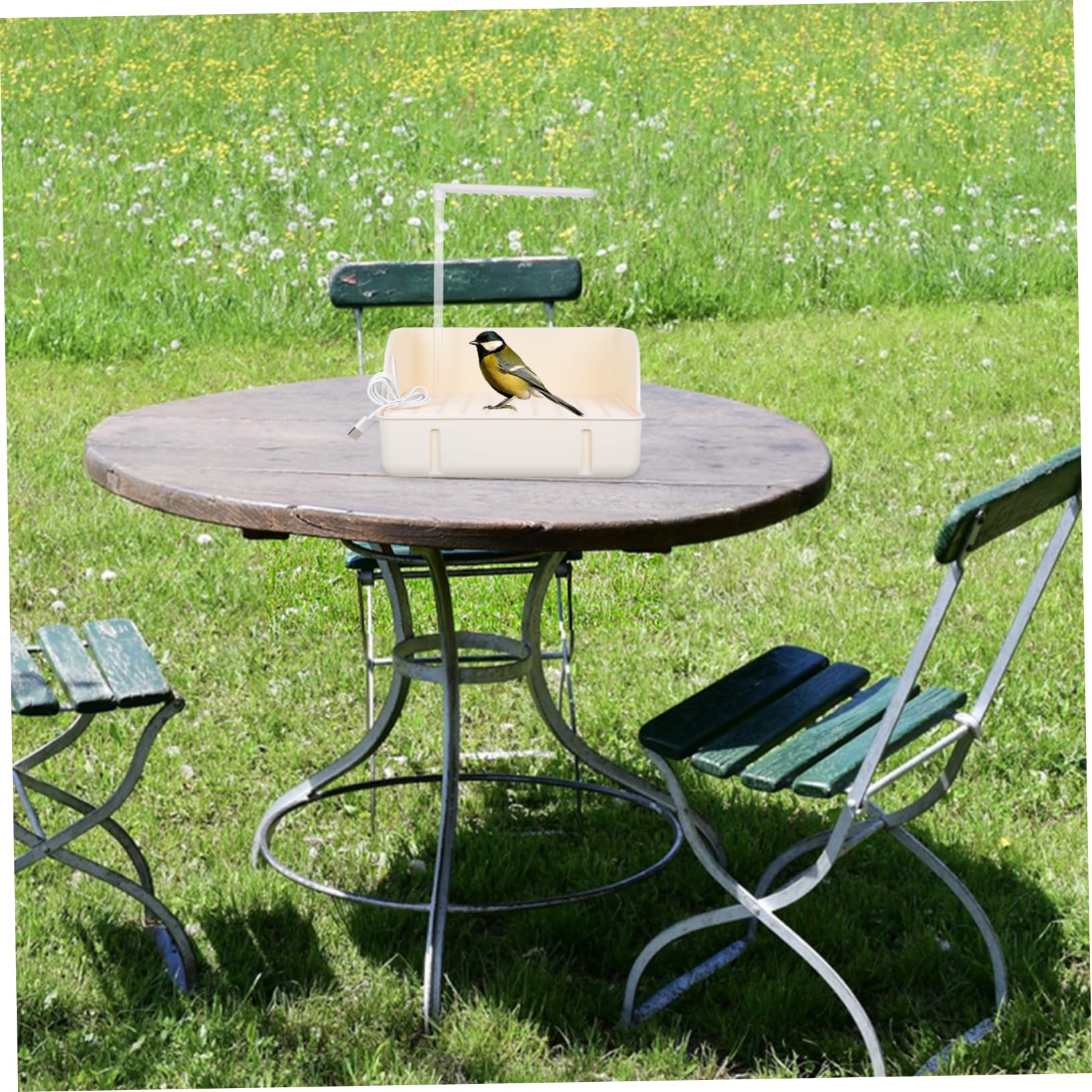 Toddmomy Hängendes Vogelbad mit Automatischer Wasserzirkulation aus Kunststoff und Duschkopf für Wellensittiche und Nymphensittiche im Garten und Terrasse