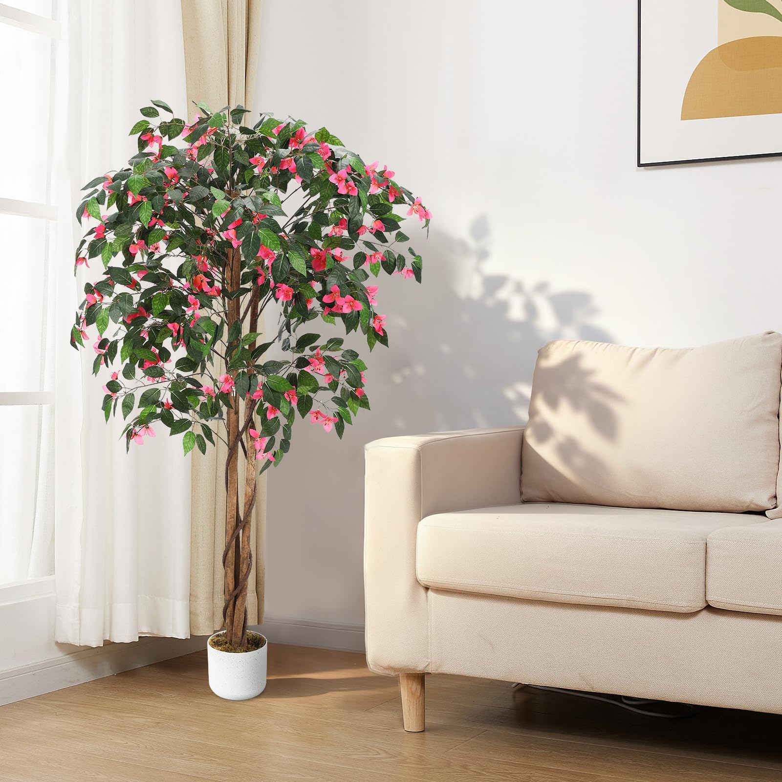 GarveeHome Albero artificiale bouganvillea, 120/160/180 cm, grande pianta artificiale in vaso con fiori, ideale per soggiorno, ingresso e ufficio, decorazione non necessita di manutenzione