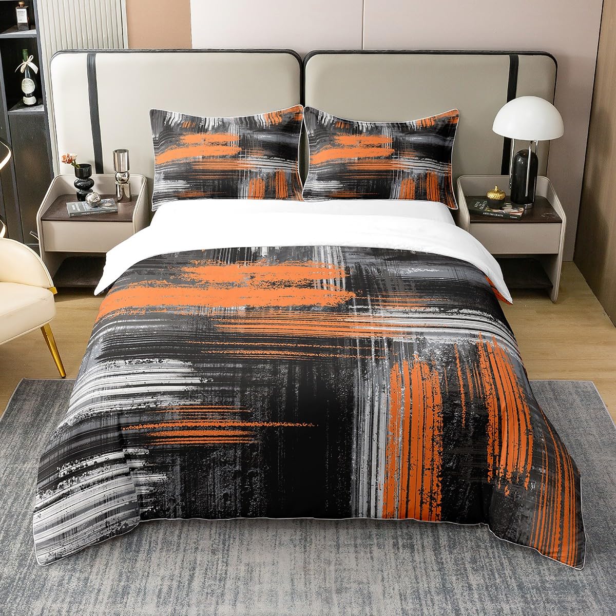 Homemissing Kids Vintage Abstract Dekbed Set Rode Rommelige Roest Beddengoed Set Voor Jongens Decor Moderne Grunge Art Dekbed Rood Bruin Dekbedovertrek Set Slaapkamer Quilt Set 3 Stks King